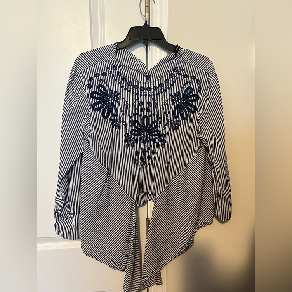 ZARA embroidered tie blouse